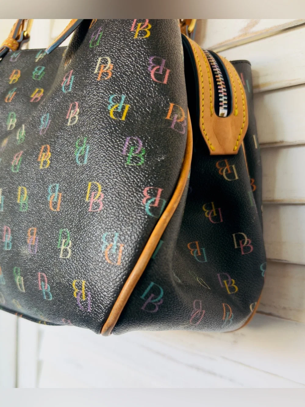 Dooney & Bourke Black Satchel RAINBOW ZIPPER EUC